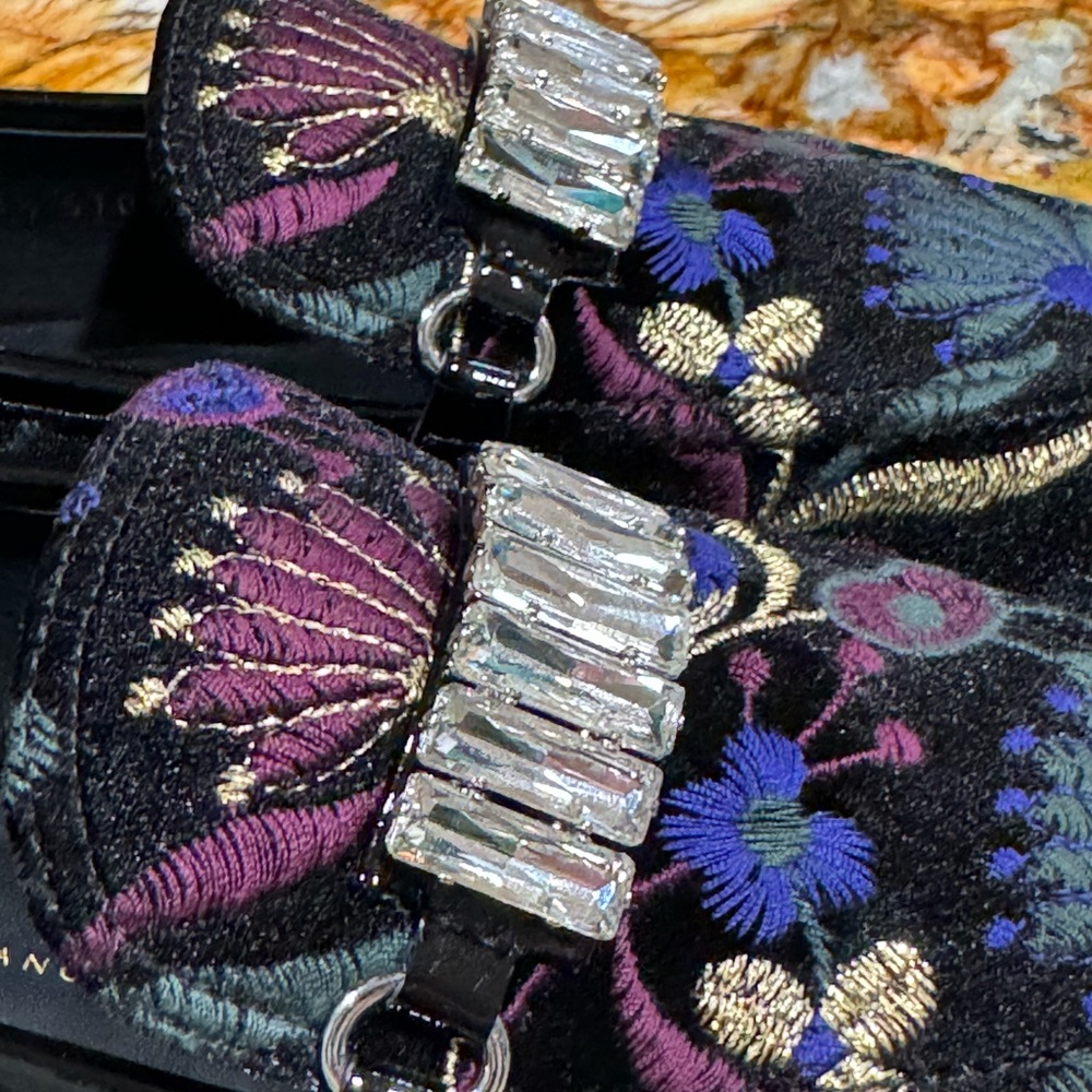 Giuseppe Zanotti Magdalena Embroidered Loafers NEW In BOX Black Purple 8.5 38.5